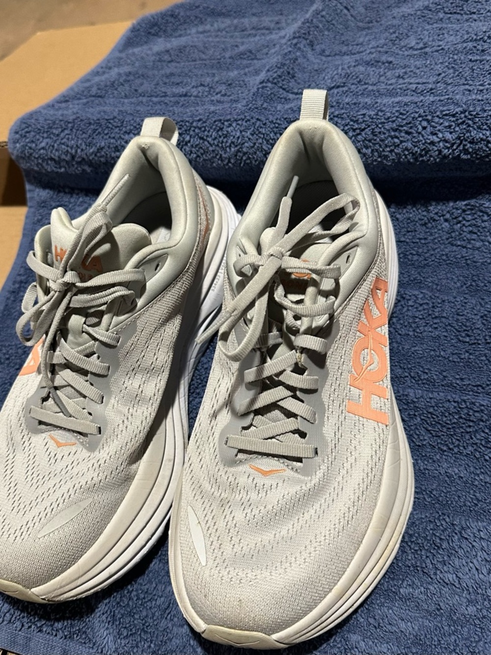 Hoka One One Light Gray and Blue Women's Bondi 8 Running Shoe